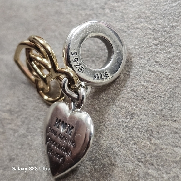 Authentic Pandora Lab-grown Diamond Engravable Mom Double Dangle Charm - Picture 4 of 4